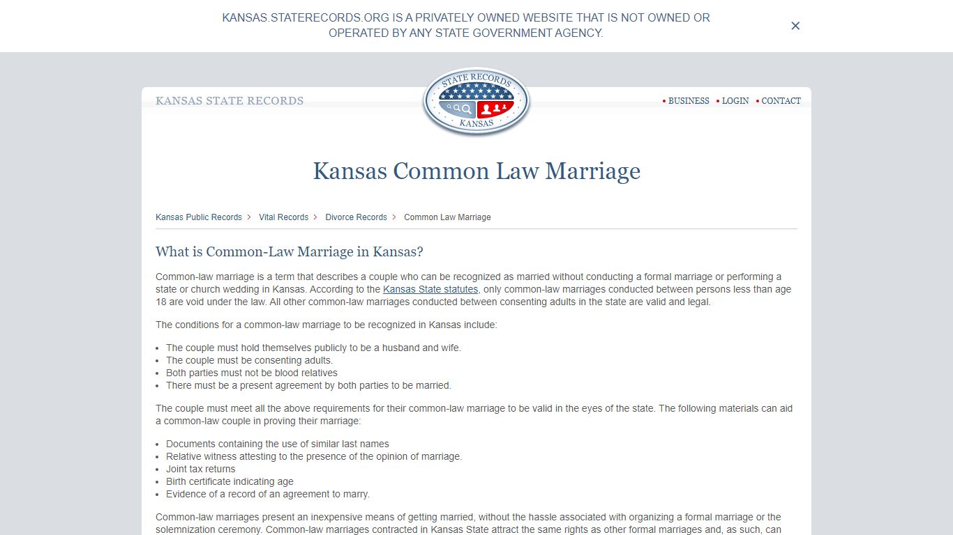 Kansas Common Law Marriage | StateRecords.org