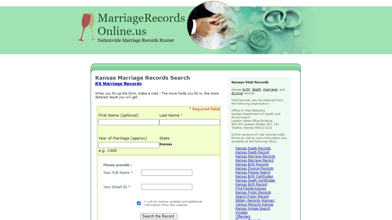 Kansas Marriage Records Search, Kansas State Marriage Records